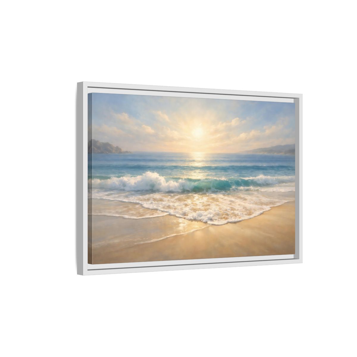 Side Mockup 1. Nature Ocean Beach Golden Beach shown as stretched canvas wall art