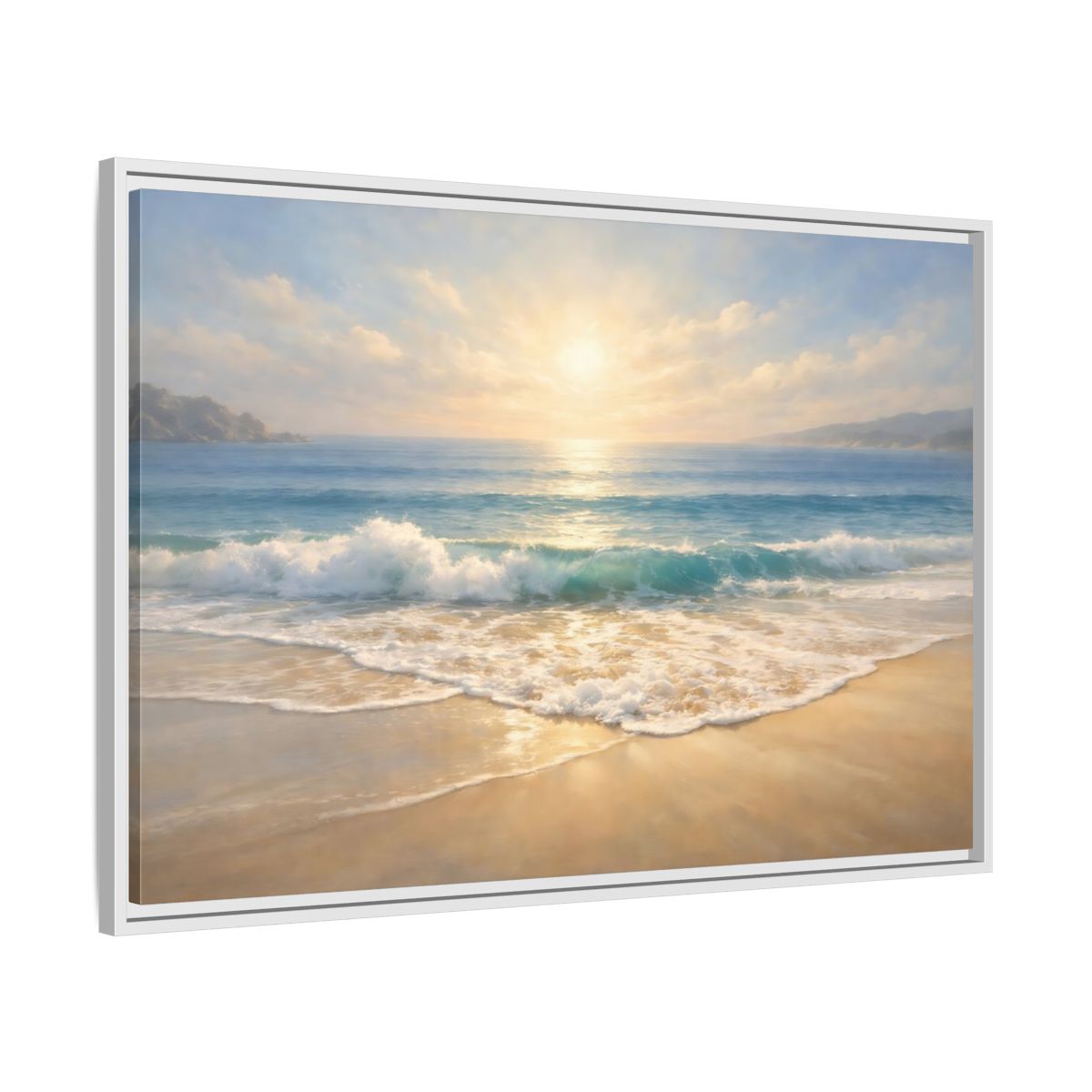 Side Mockup 8. Nature Ocean Beach Golden Beach shown as stretched canvas wall art