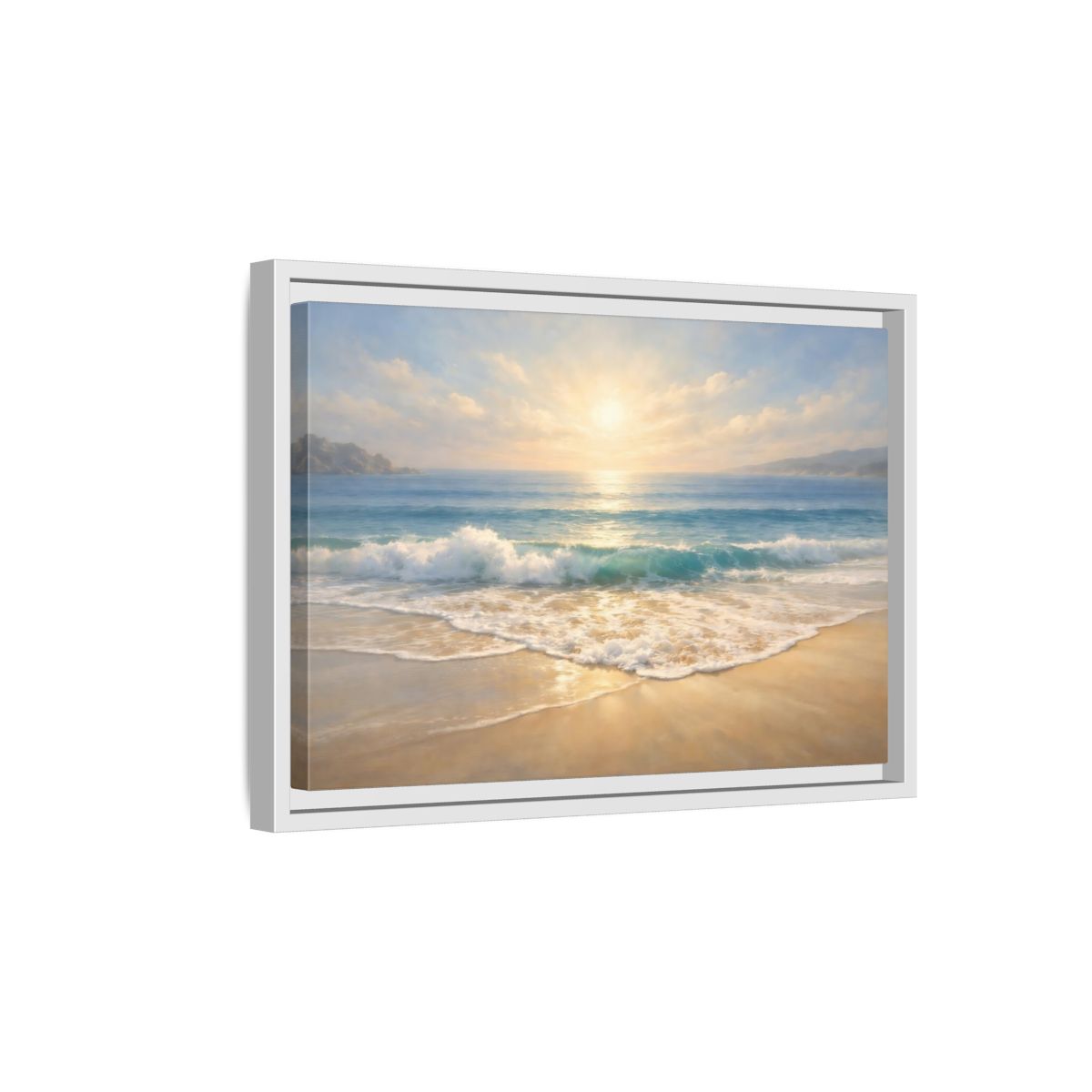 Side Mockup 4. Nature Ocean Beach Golden Beach shown as stretched canvas wall art
