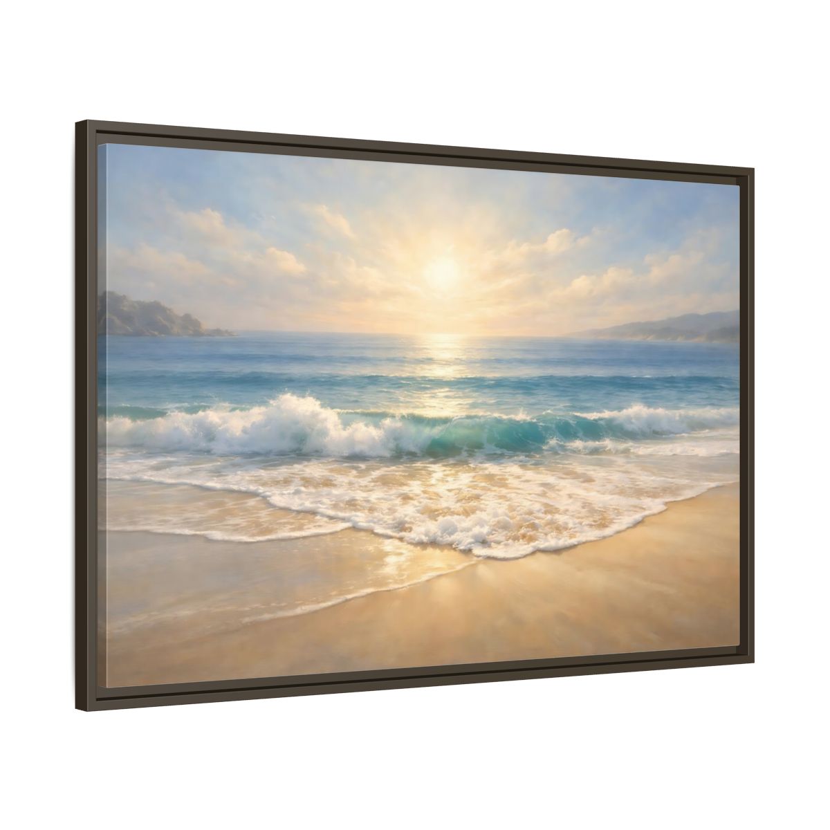 Side Mockup 9. Nature Ocean Beach Golden Beach shown as stretched canvas wall art