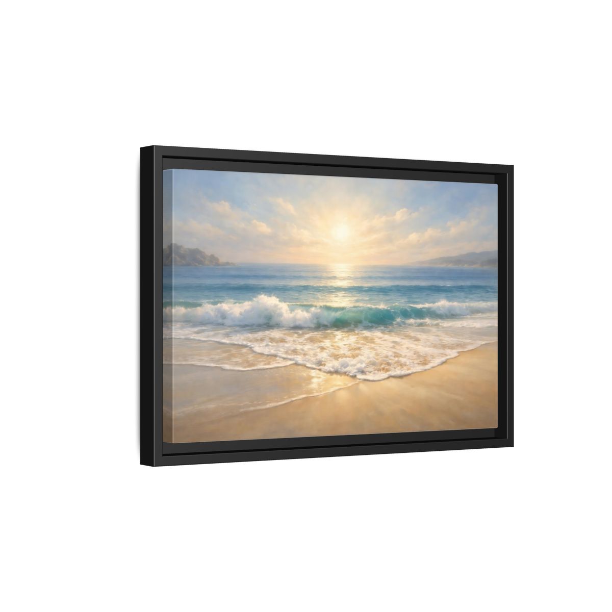Side Mockup 6. Nature Ocean Beach Golden Beach shown as stretched canvas wall art