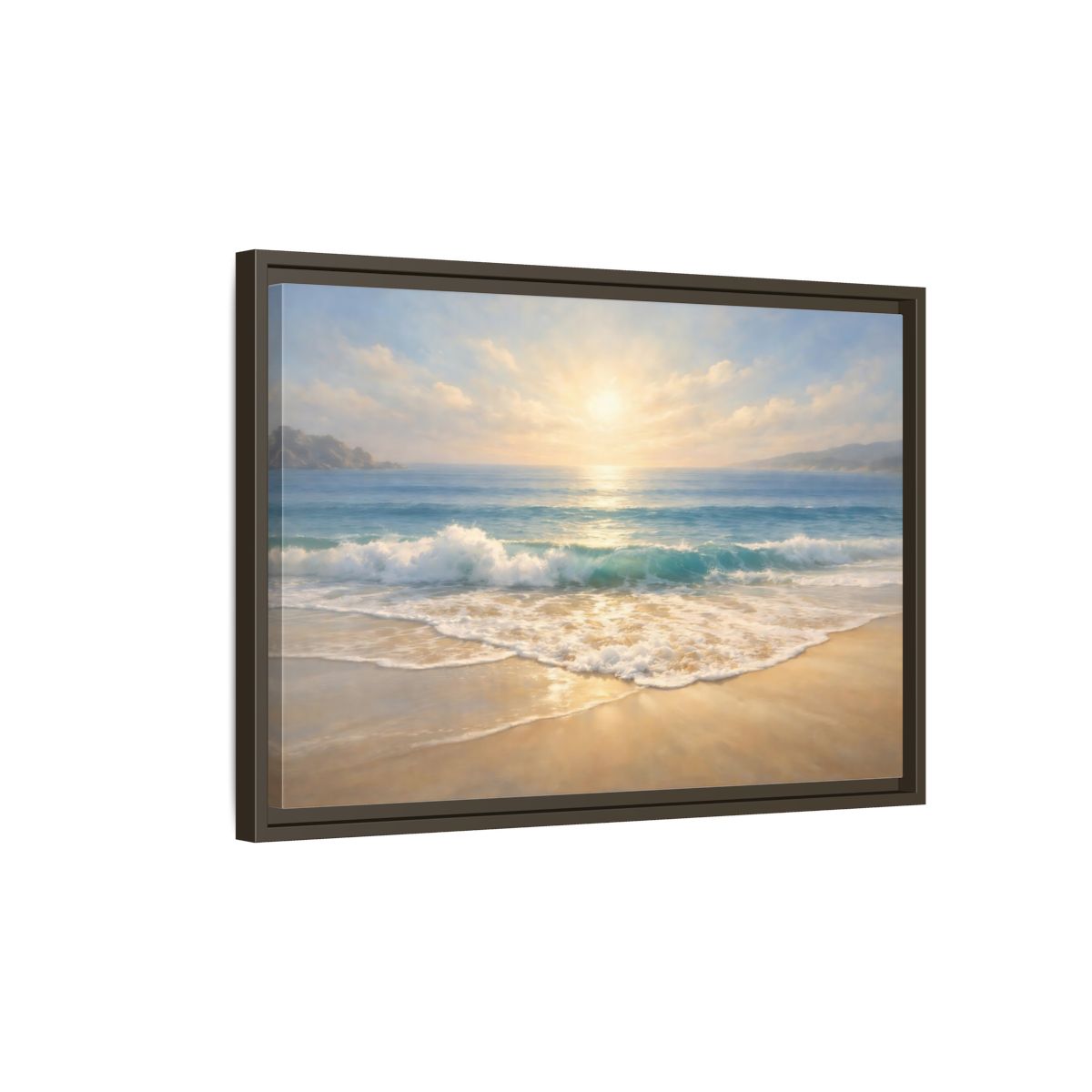 Side Mockup 2. Nature Ocean Beach Golden Beach shown as stretched canvas wall art