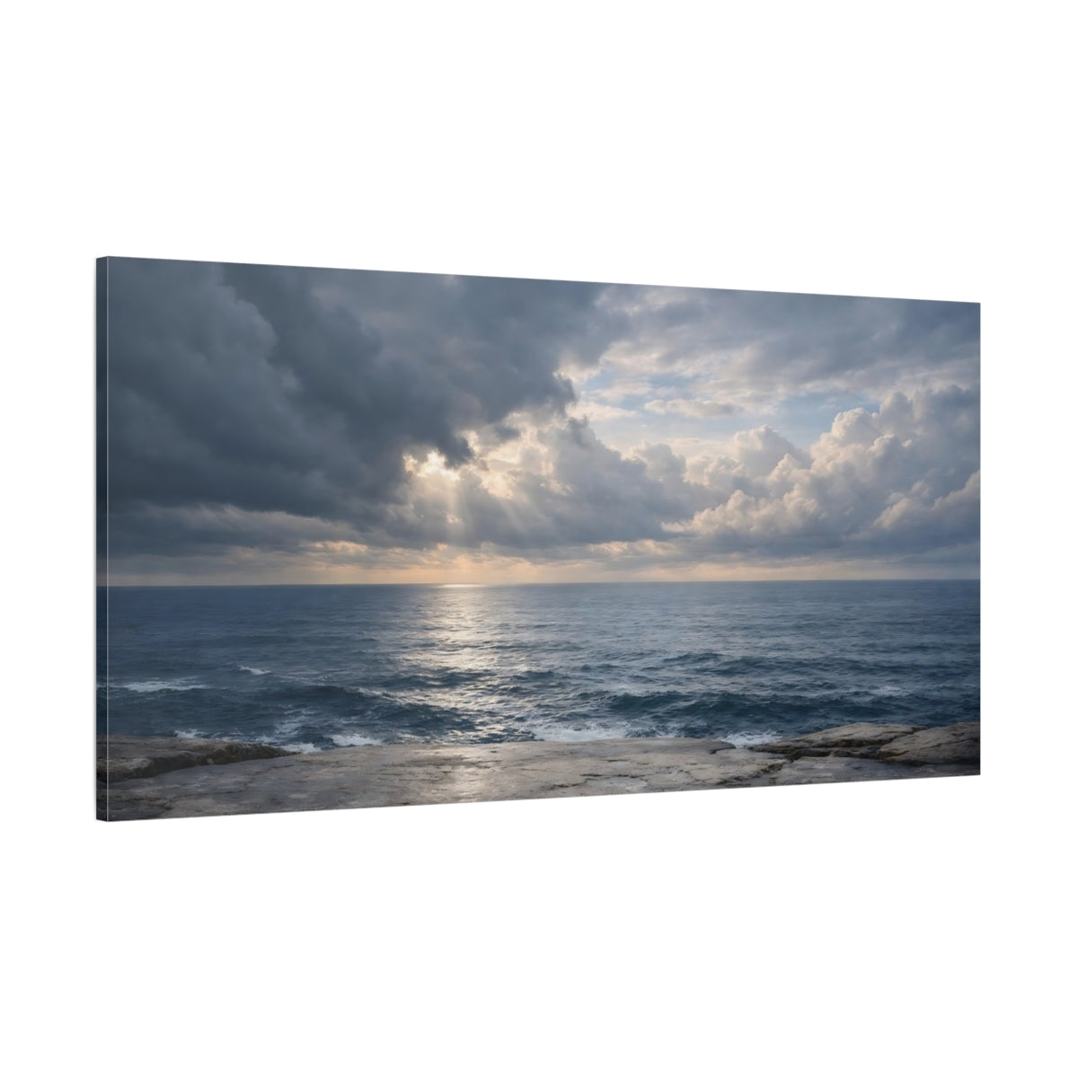 Main Mockup. Nature Ocean Blue And Grey shown as stretched canvas wall art