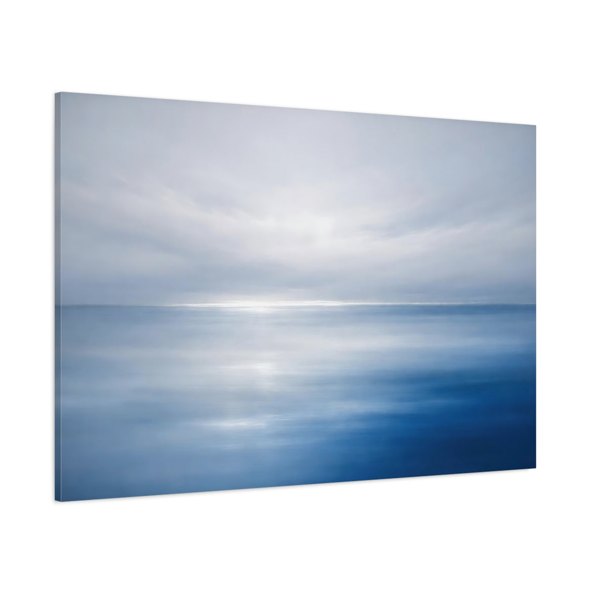 Main Mockup. Nature Ocean Blue And White shown as stretched canvas wall art