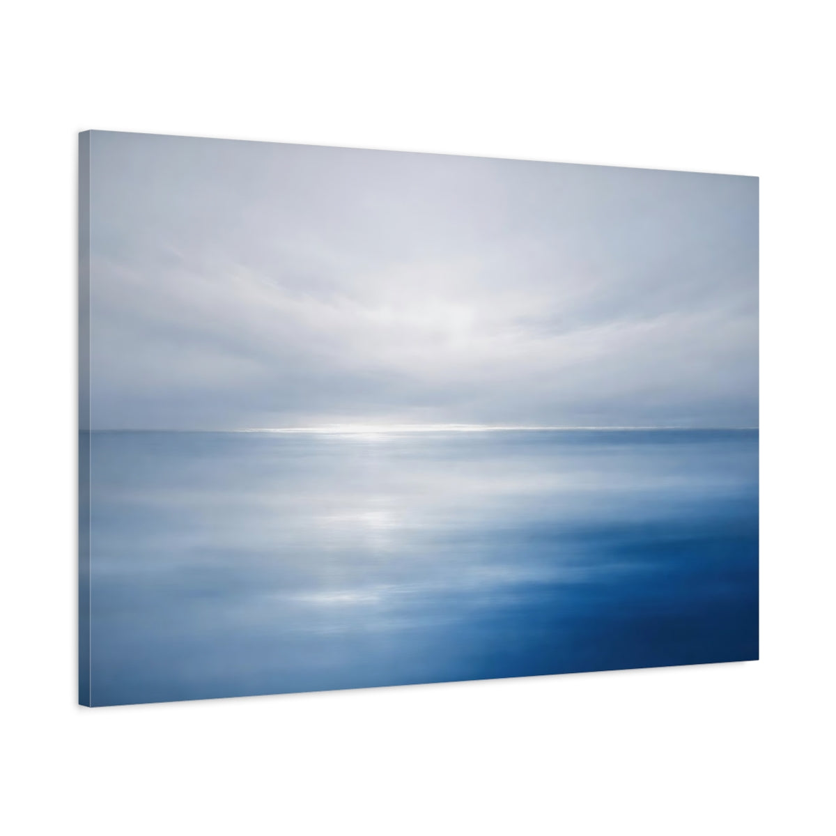 Side Mockup 1. Nature Ocean Blue And White shown as stretched canvas wall art