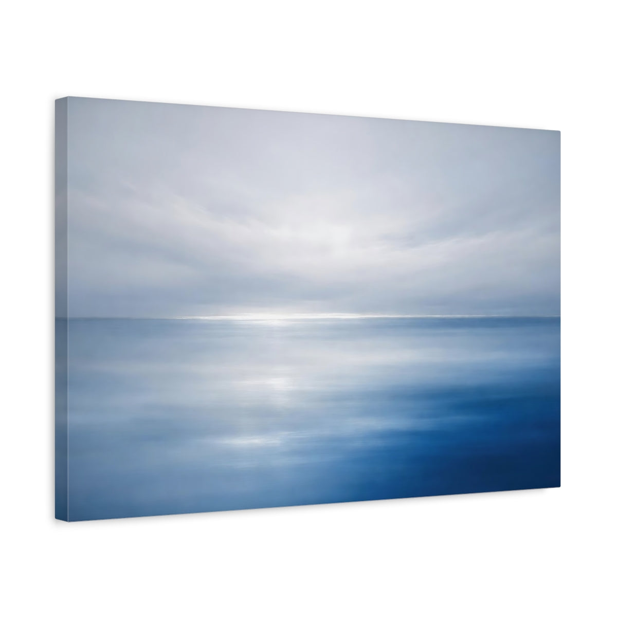 Side Mockup 3. Nature Ocean Blue And White shown as stretched canvas wall art