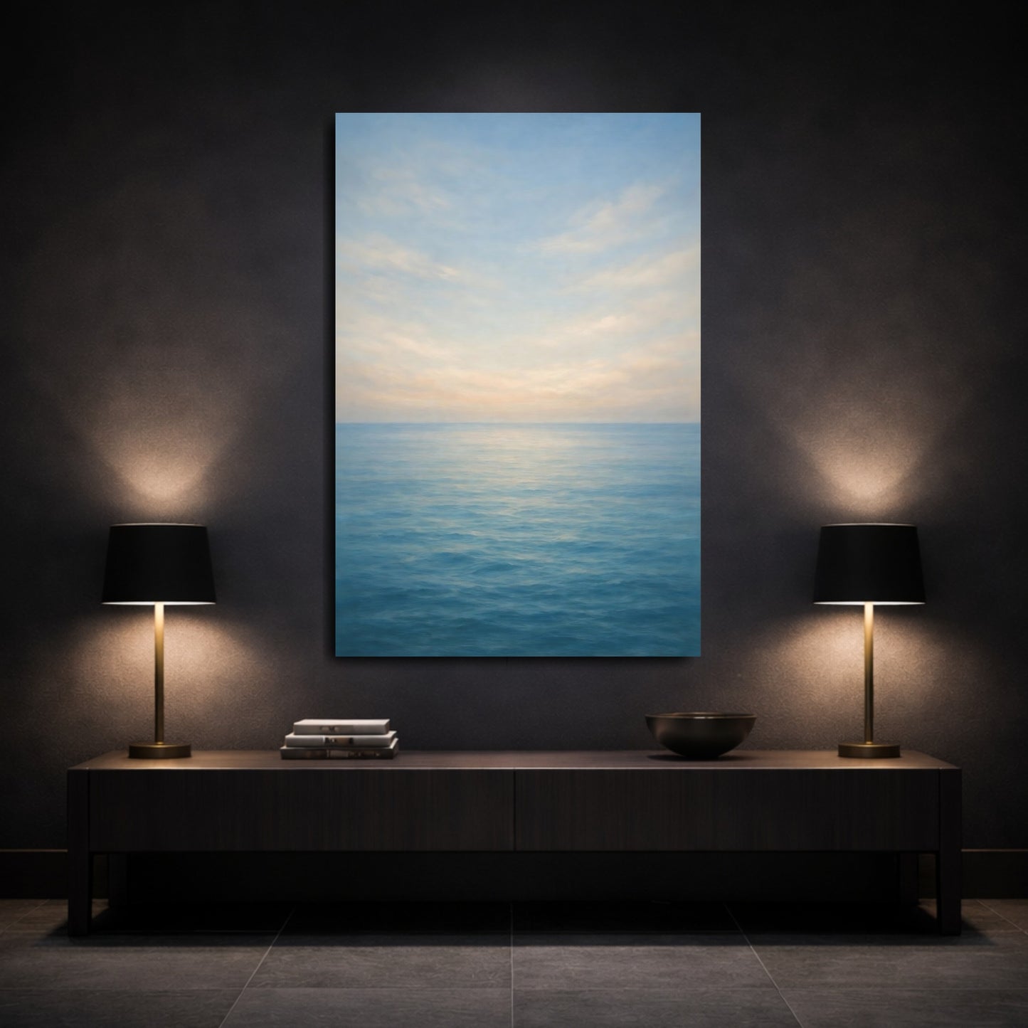 Mockup 2. Nature Ocean Blue Ocean Sky shown as stretched canvas wall art