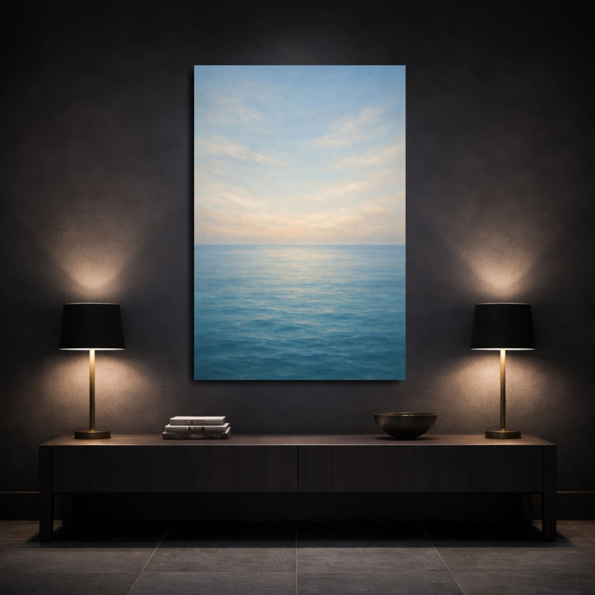 Mockup 2. Nature Ocean Blue Ocean Sky shown as stretched canvas wall art