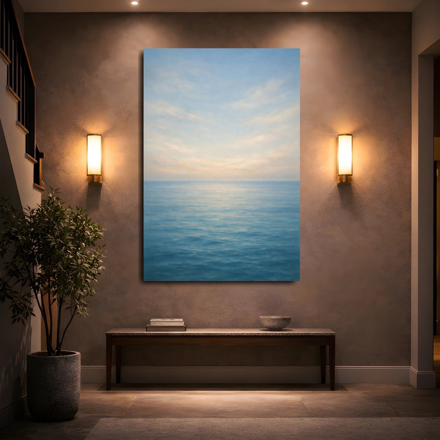 Mockup 4. Nature Ocean Blue Ocean Sky shown as stretched canvas wall art