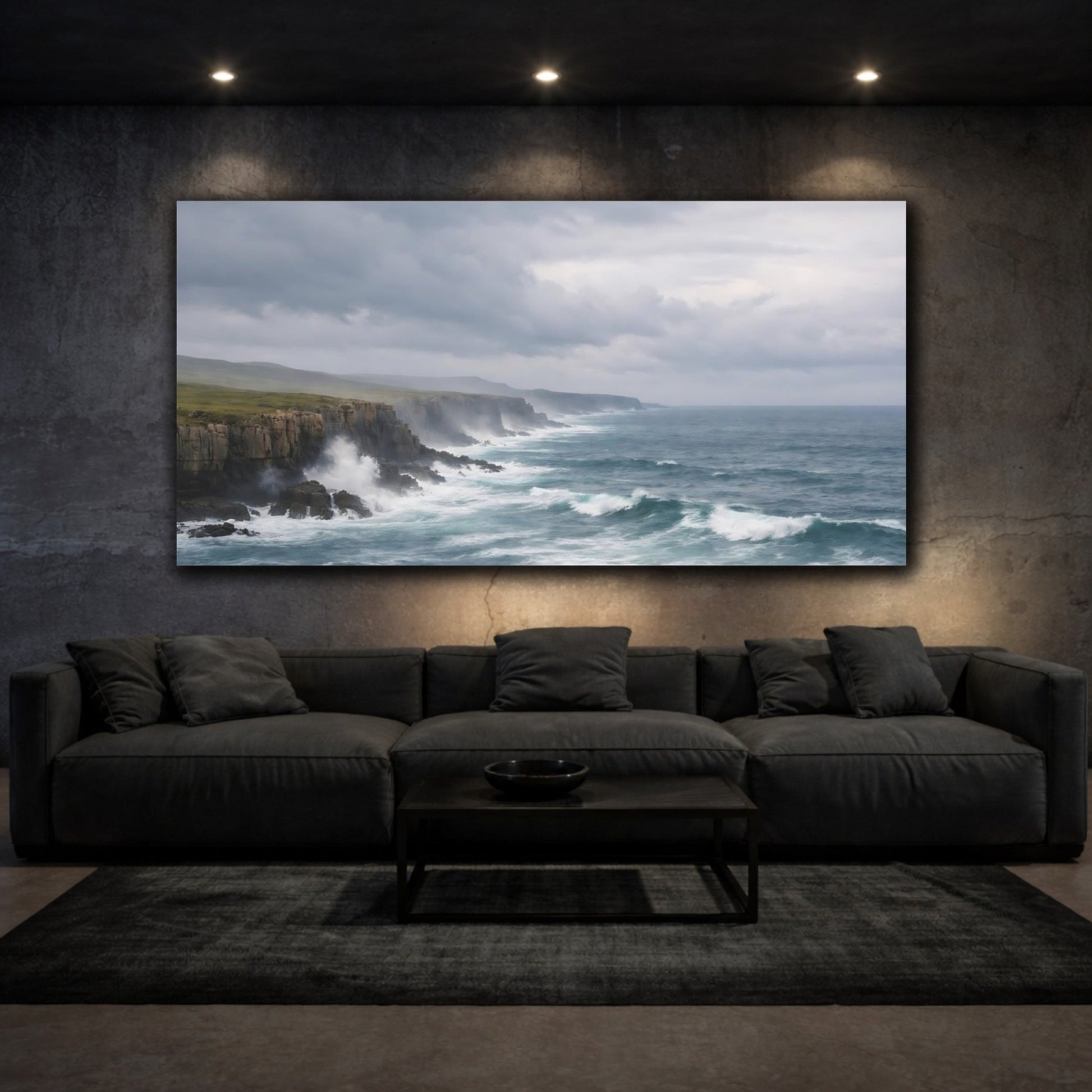 Nature Ocean Cliffs Blue And Gray - Canvas Wall Art Print - YesArtYes
