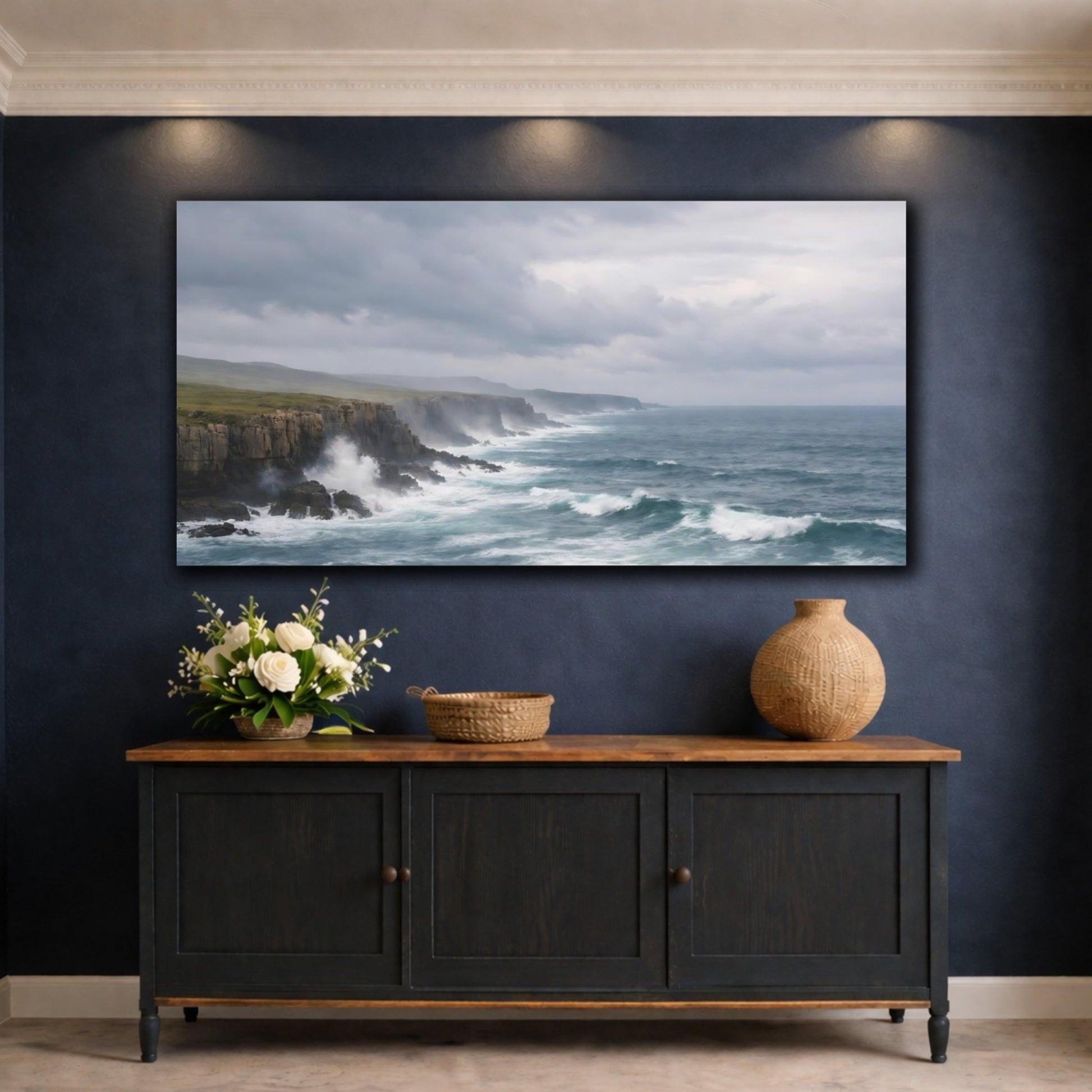 Nature Ocean Cliffs Blue And Gray - Canvas Wall Art Print - YesArtYes
