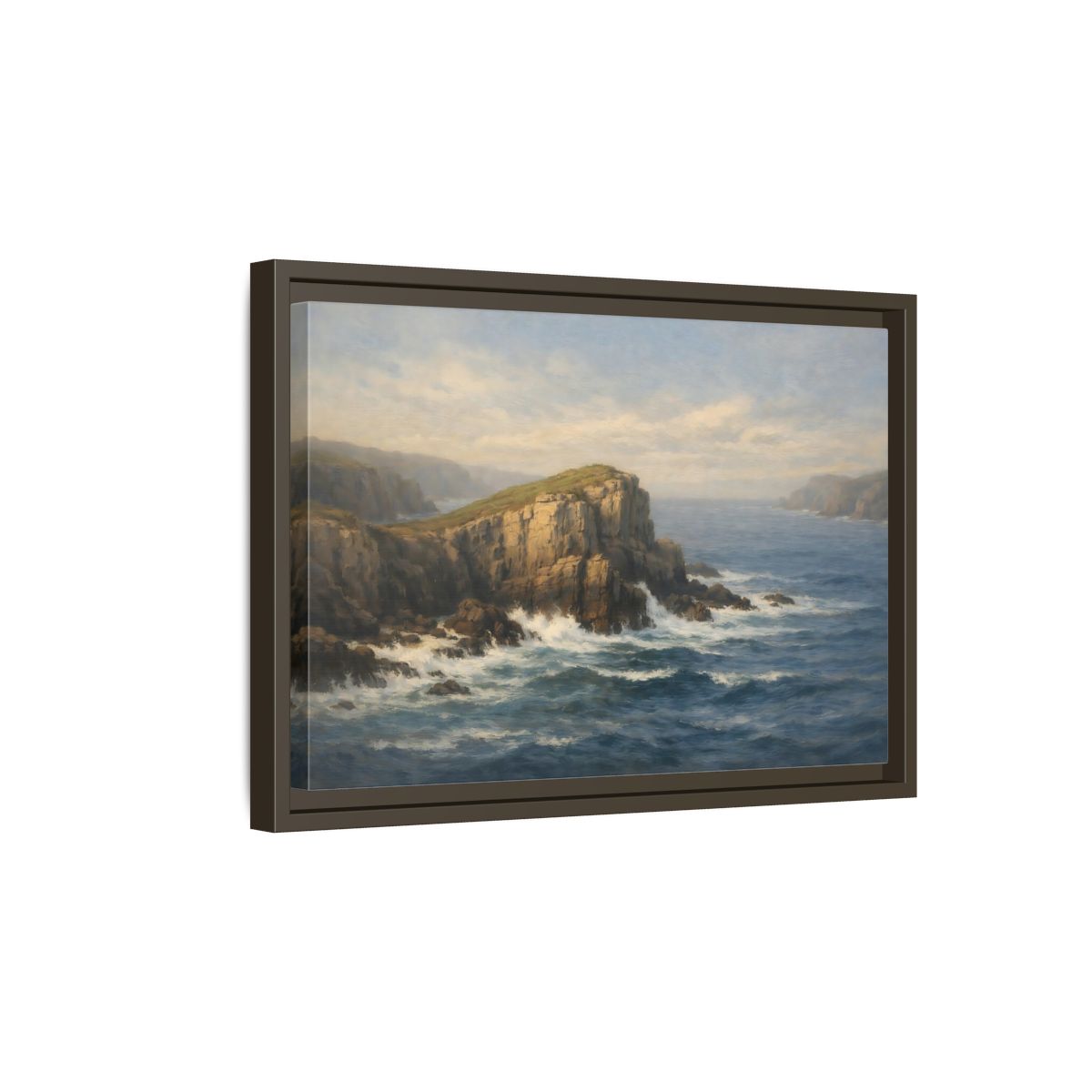 Side Mockup 5. Nature Ocean Cliffs Blue Ocean Cliffs shown as stretched canvas wall art
