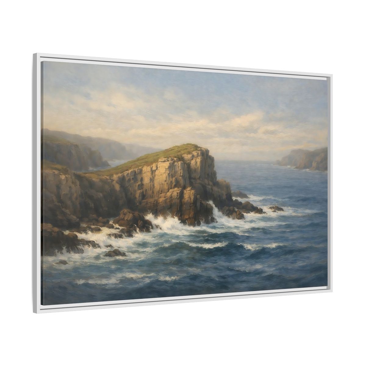 Side Mockup 7. Nature Ocean Cliffs Blue Ocean Cliffs shown as stretched canvas wall art