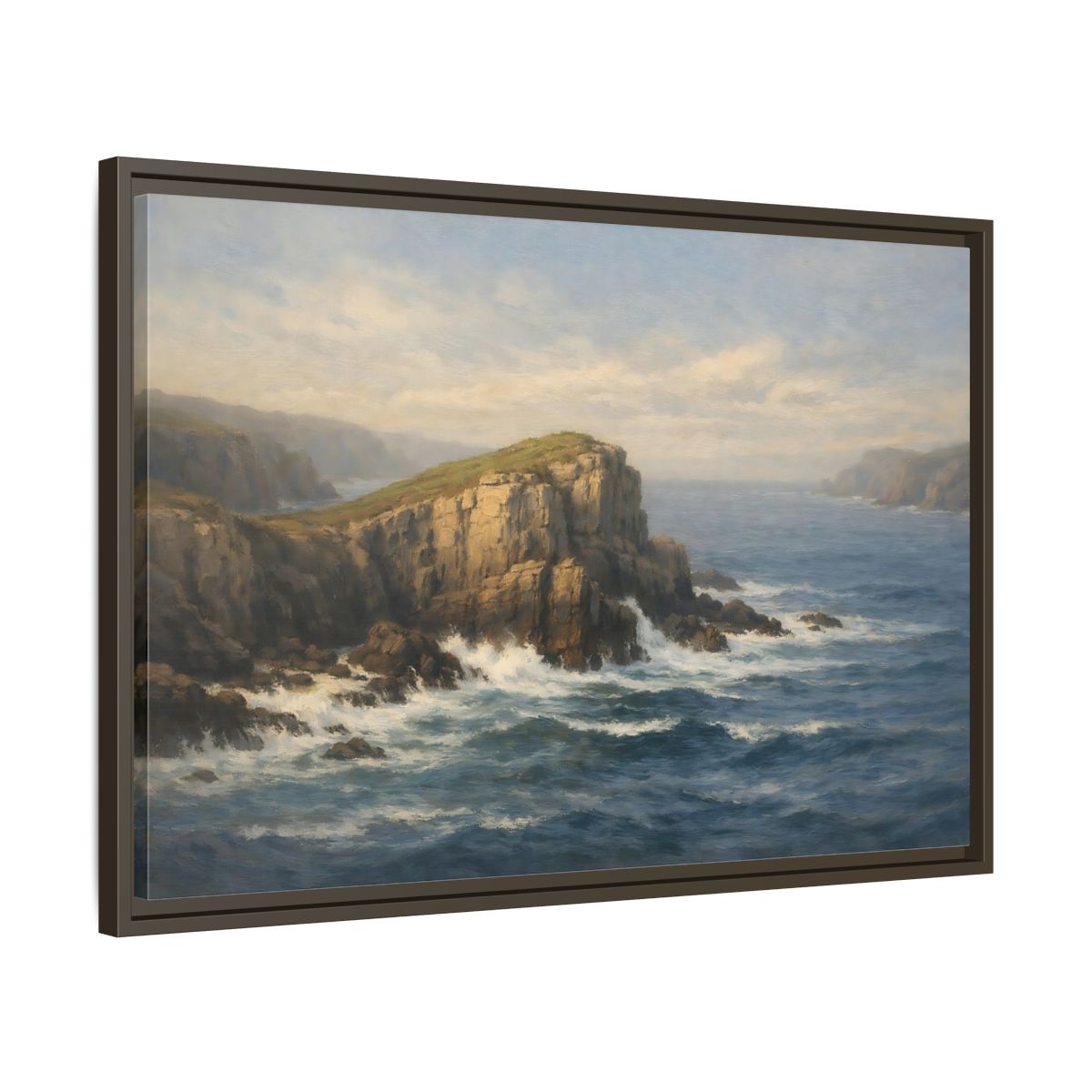 Side Mockup 11. Nature Ocean Cliffs Blue Ocean Cliffs shown as stretched canvas wall art
