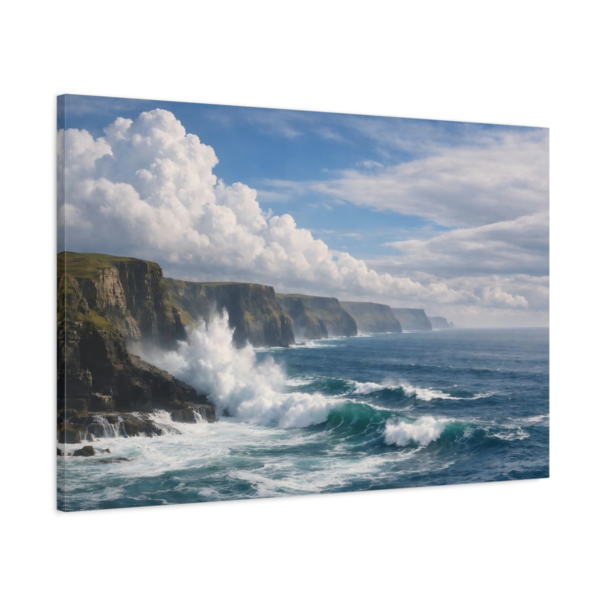Main Mockup. Nature Ocean Cliffs Blue Ocean Cliffs shown as stretched canvas wall art