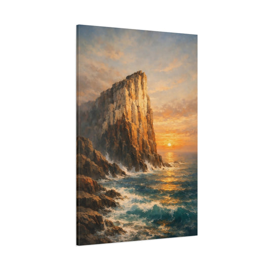 Nature Ocean Cliffs Orange Blue Ocean shown as stretched canvas wall art