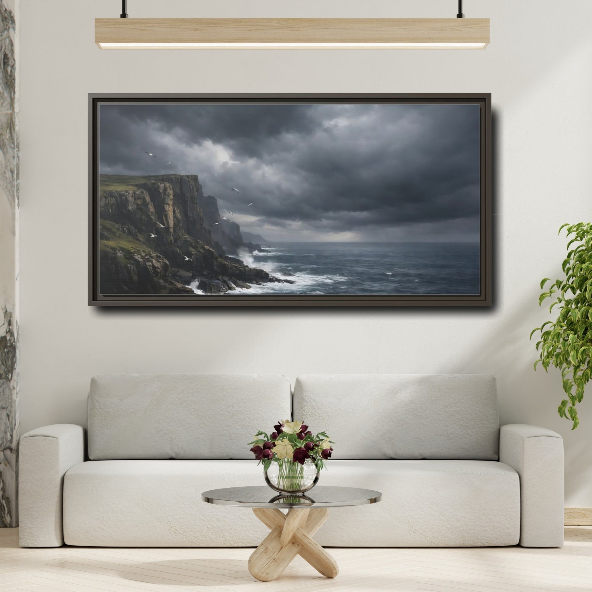 Mockup 3. Nature Ocean Cliffs Stormy Ocean shown as stretched canvas wall art