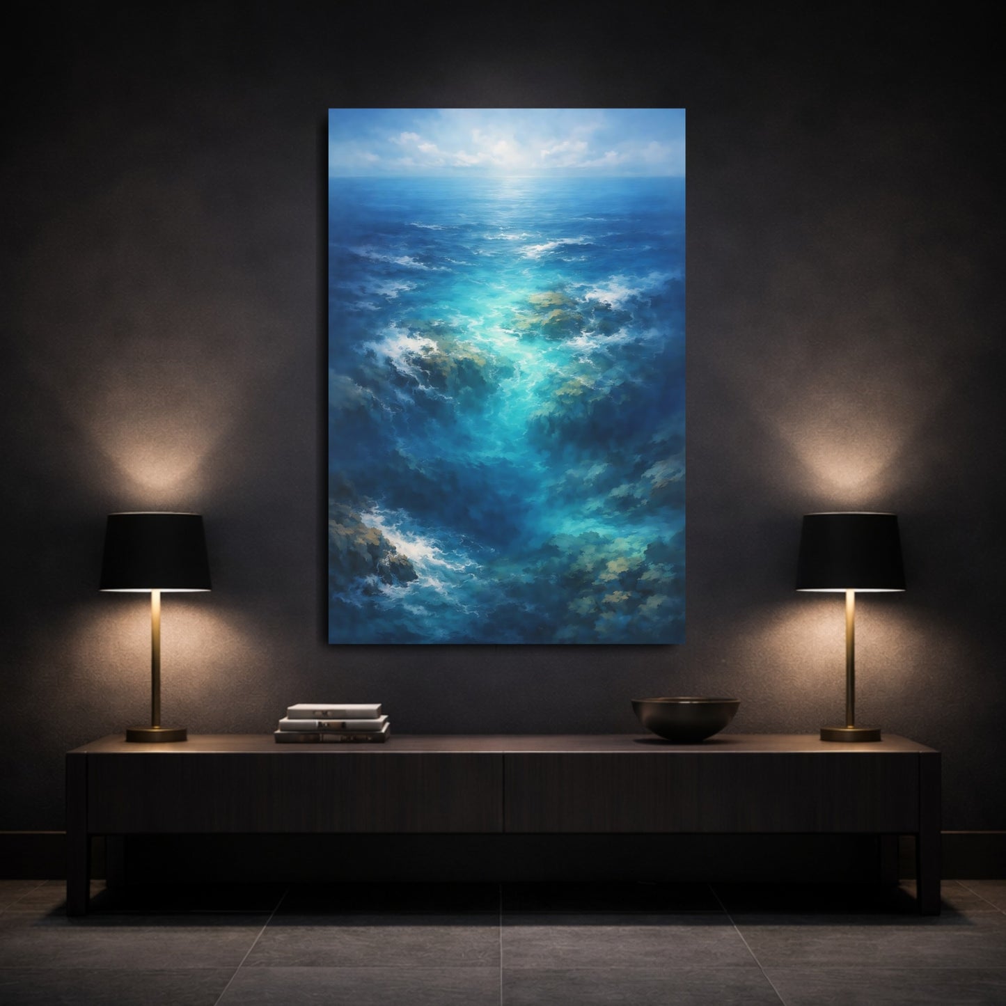Nature Ocean Current Blue Ocean shown as front canvas room wall art