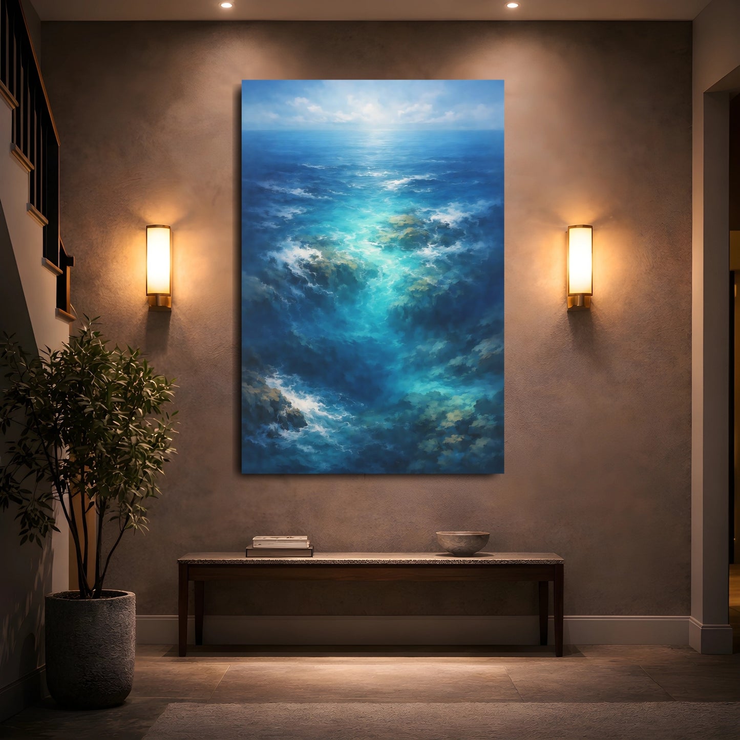 Nature Ocean Current Blue Ocean shown as front canvas room wall art