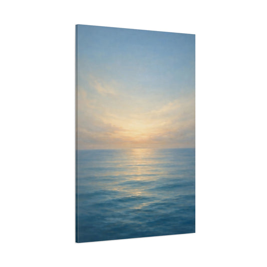 Main Mockup. Nature Ocean Horizon Blue And Gold Seascape shown as stretched canvas wall art