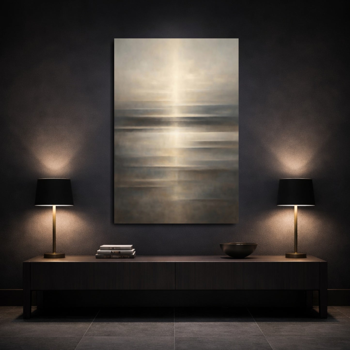 Mockup 2. Nature Ocean Horizon Golden Horizon shown as stretched canvas wall art