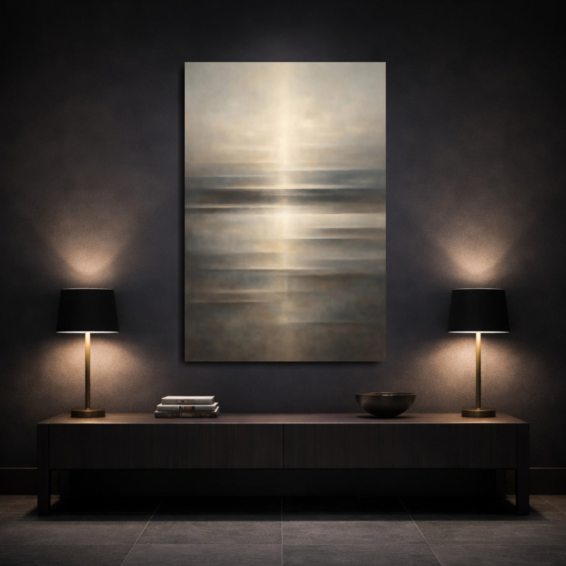 Mockup 2. Nature Ocean Horizon Golden Horizon shown as stretched canvas wall art