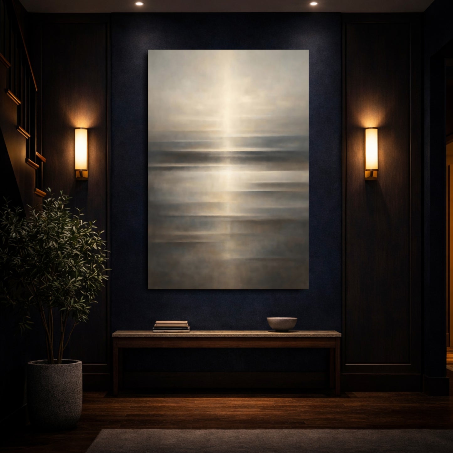 Mockup 3. Nature Ocean Horizon Golden Horizon shown as stretched canvas wall art