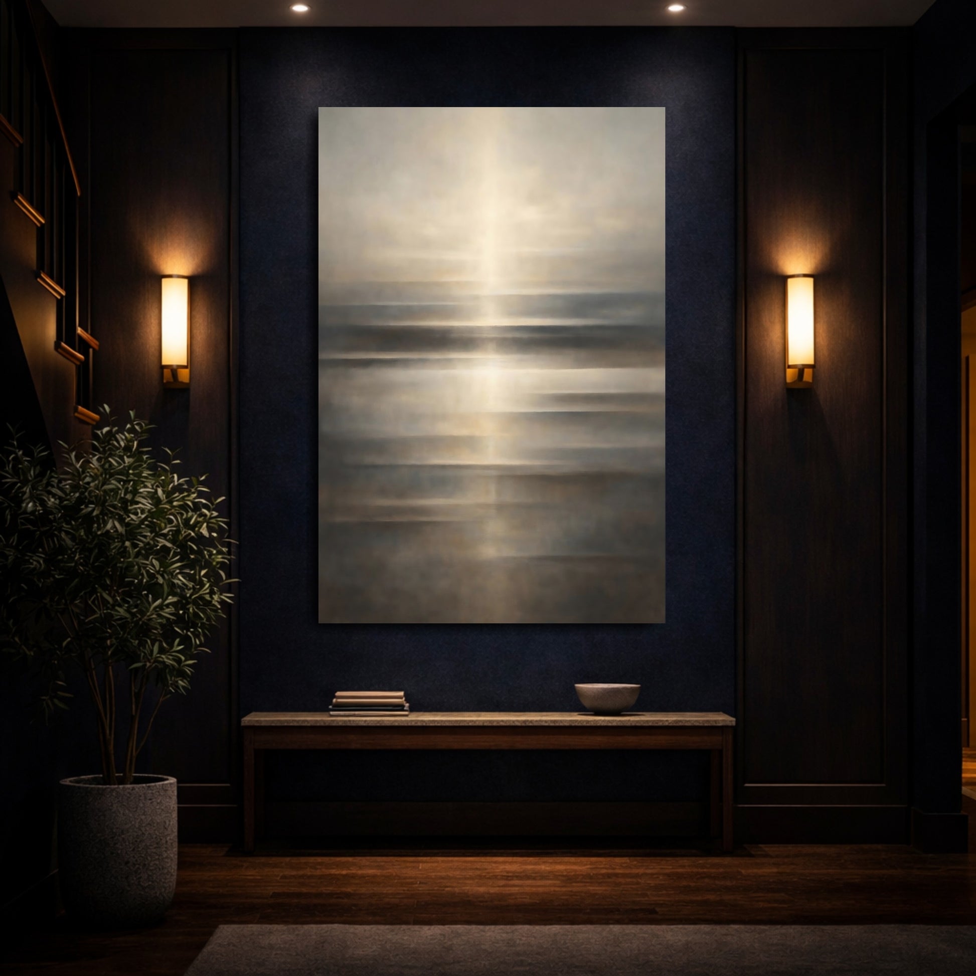 Mockup 3. Nature Ocean Horizon Golden Horizon shown as stretched canvas wall art