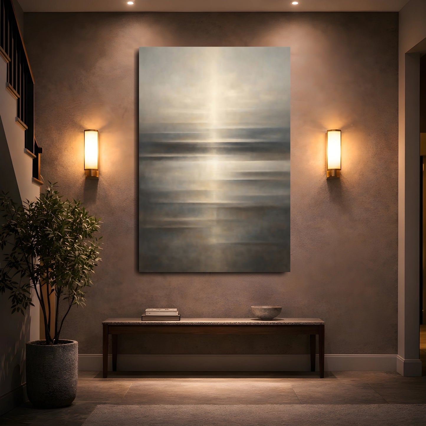 Mockup 4. Nature Ocean Horizon Golden Horizon shown as stretched canvas wall art