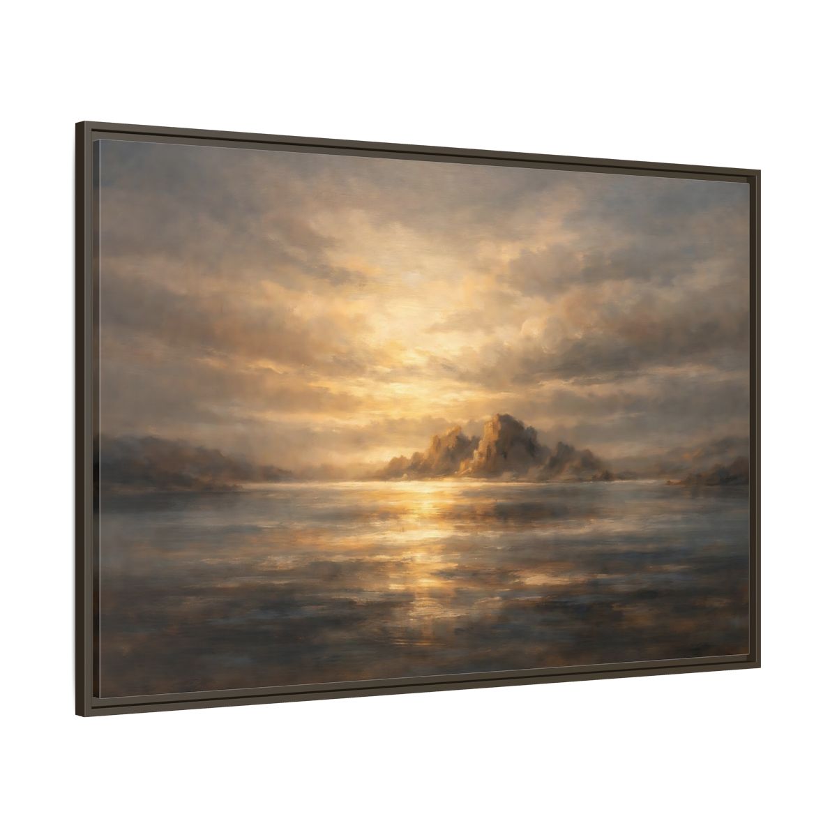 Main Mockup. Nature Ocean Islands Golden Seascape shown as stretched canvas wall art