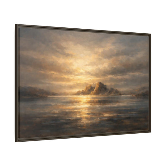 Main Mockup. Nature Ocean Islands Golden Seascape shown as stretched canvas wall art