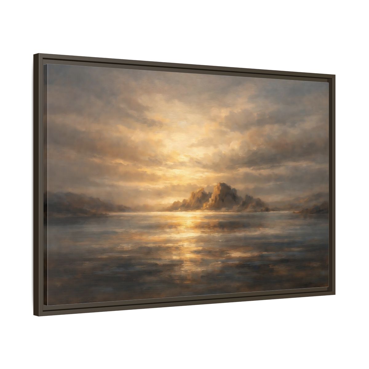 Side Mockup 9. Nature Ocean Islands Golden Seascape shown as stretched canvas wall art