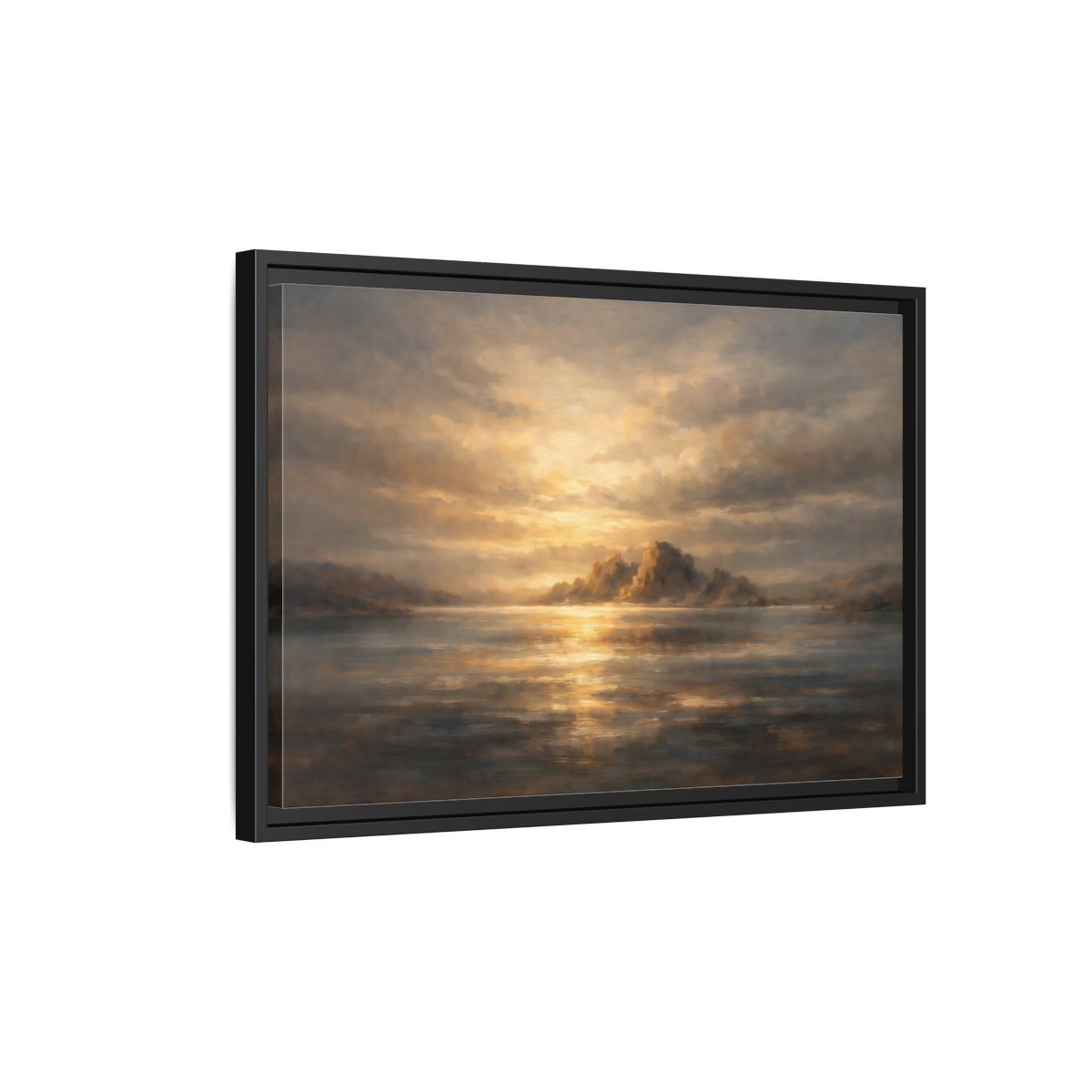Side Mockup 3. Nature Ocean Islands Golden Seascape shown as stretched canvas wall art