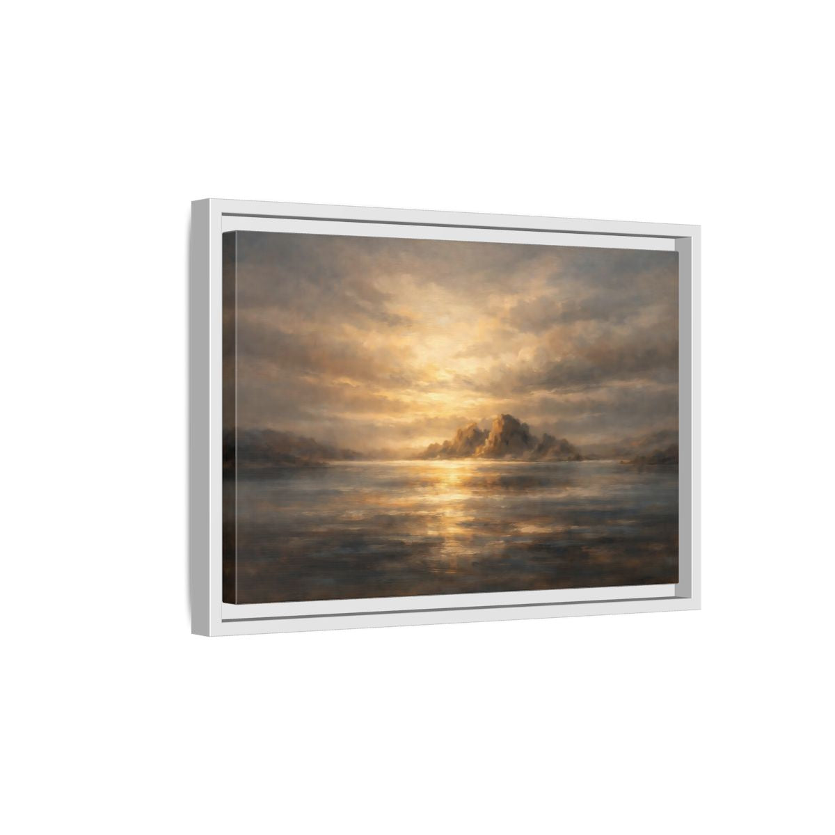 Side Mockup 4. Nature Ocean Islands Golden Seascape shown as stretched canvas wall art