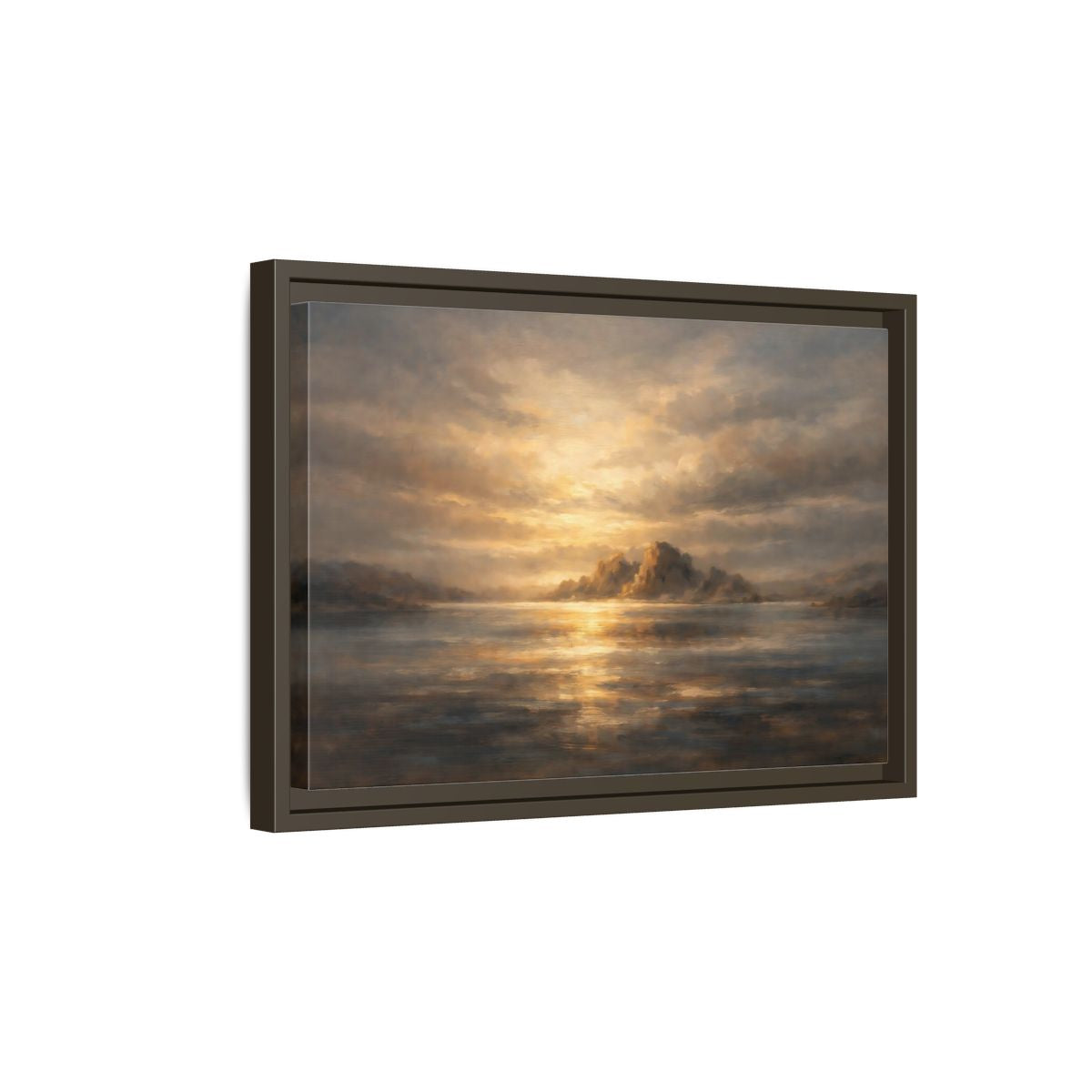 Side Mockup 5. Nature Ocean Islands Golden Seascape shown as stretched canvas wall art