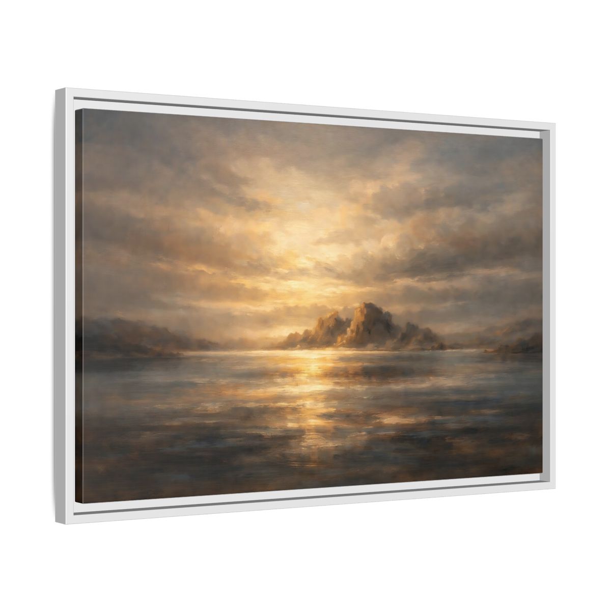 Side Mockup 10. Nature Ocean Islands Golden Seascape shown as stretched canvas wall art