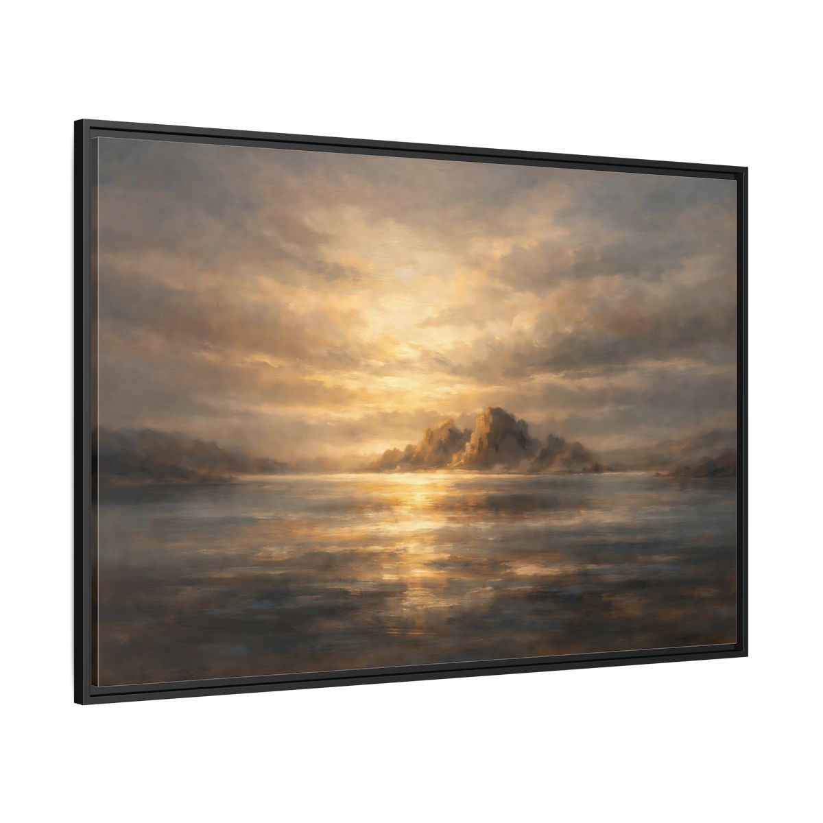 Side Mockup 12. Nature Ocean Islands Golden Seascape shown as stretched canvas wall art