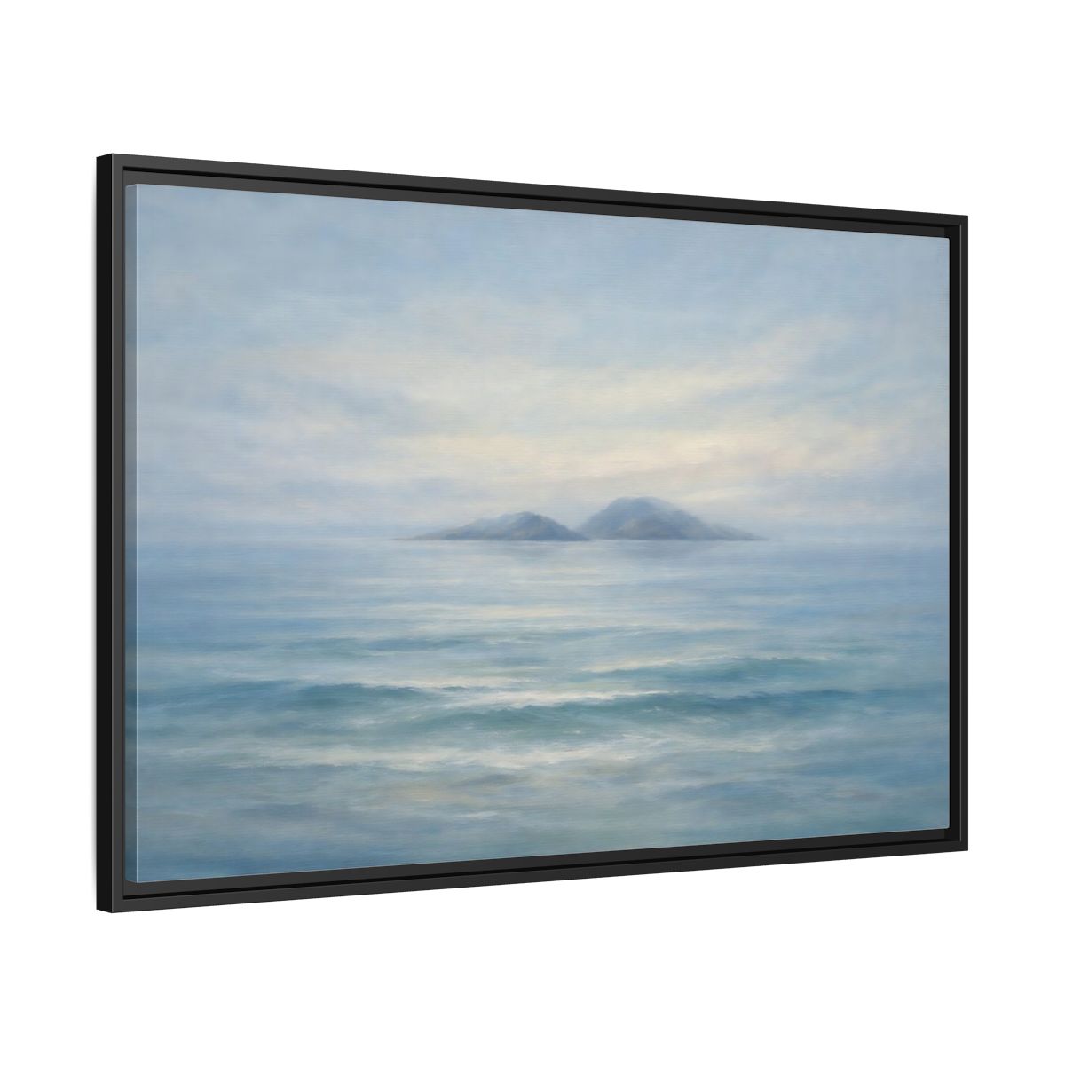 Side Mockup 13. Nature Ocean Islands Misty Ocean shown as stretched canvas wall art
