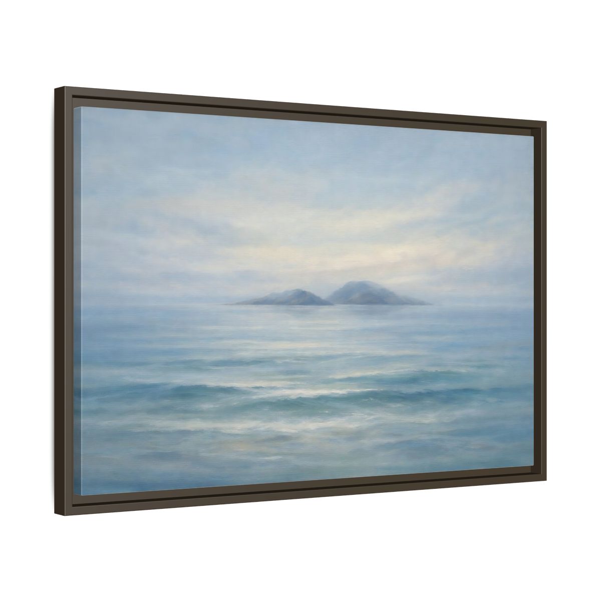 Side Mockup 11. Nature Ocean Islands Misty Ocean shown as stretched canvas wall art