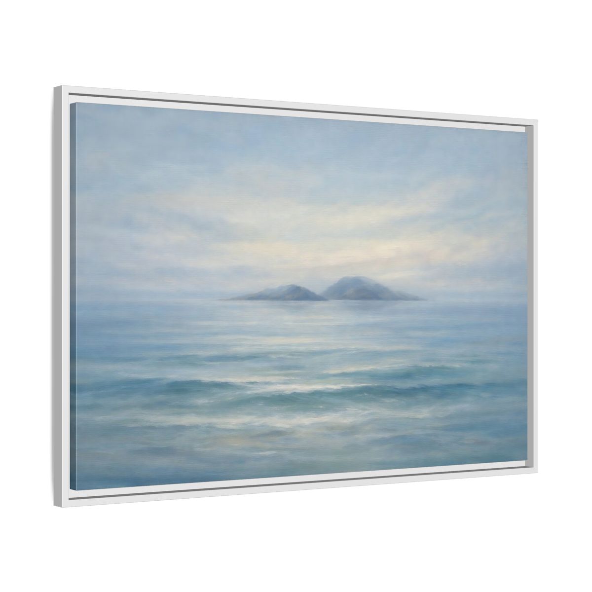 Side Mockup 8. Nature Ocean Islands Misty Ocean shown as stretched canvas wall art