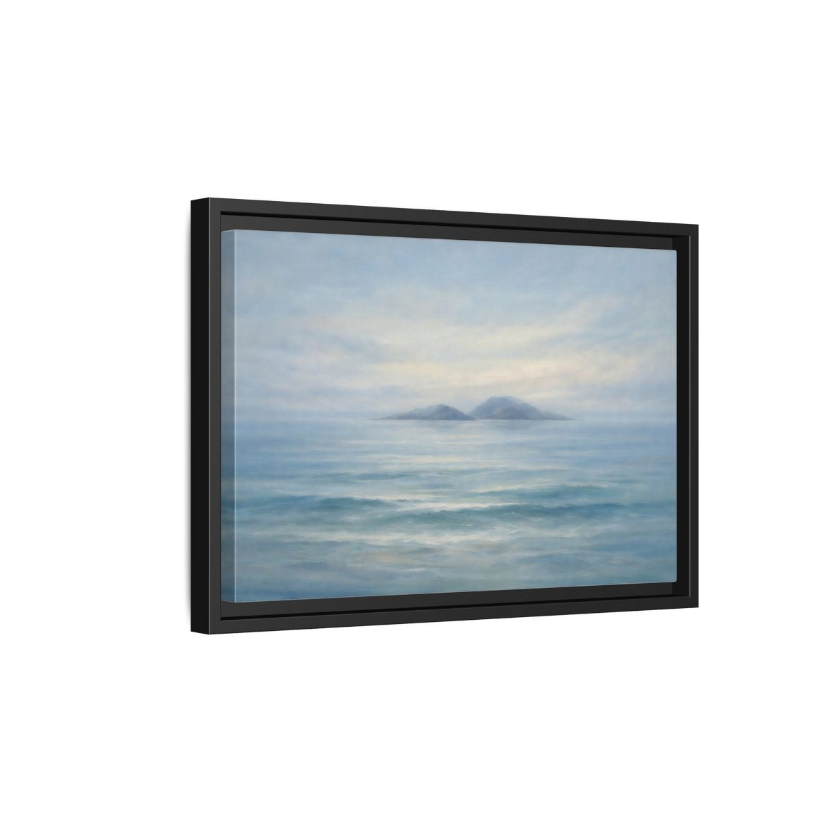 Side Mockup 6. Nature Ocean Islands Misty Ocean shown as stretched canvas wall art