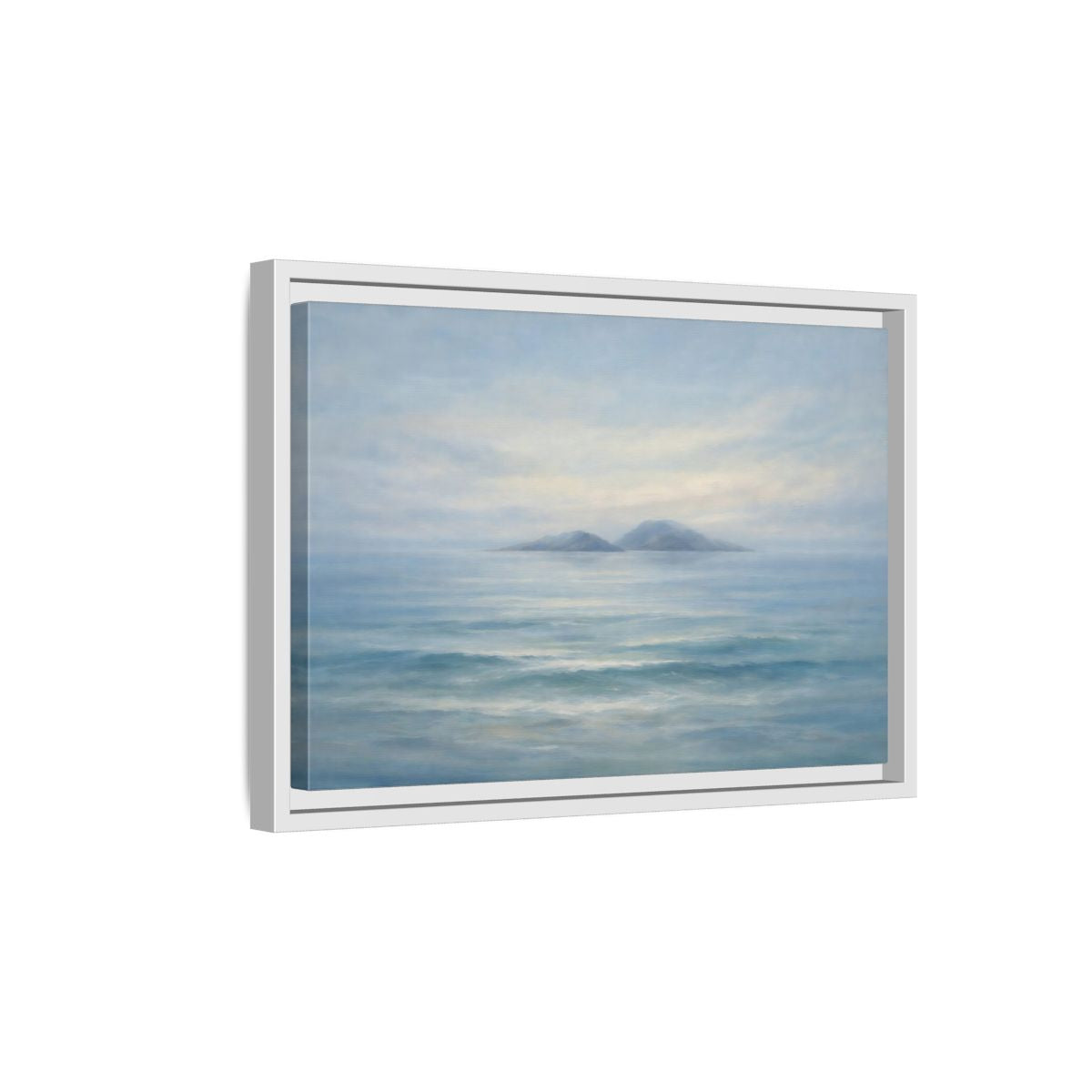 Side Mockup 4. Nature Ocean Islands Misty Ocean shown as stretched canvas wall art