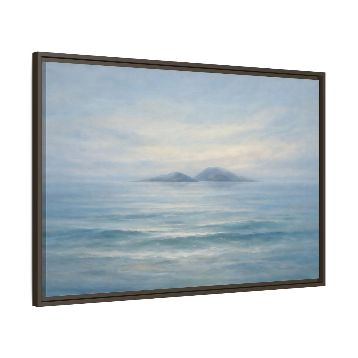Side Mockup 9. Nature Ocean Islands Misty Ocean shown as stretched canvas wall art