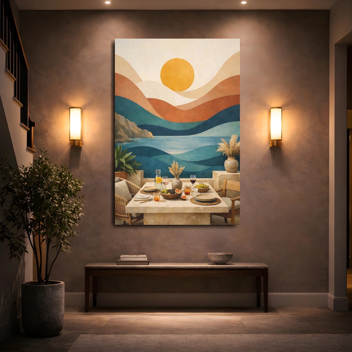 Mockup 4. Nature Ocean Landscape Abstract Ocean Sunset shown as stretched canvas wall art