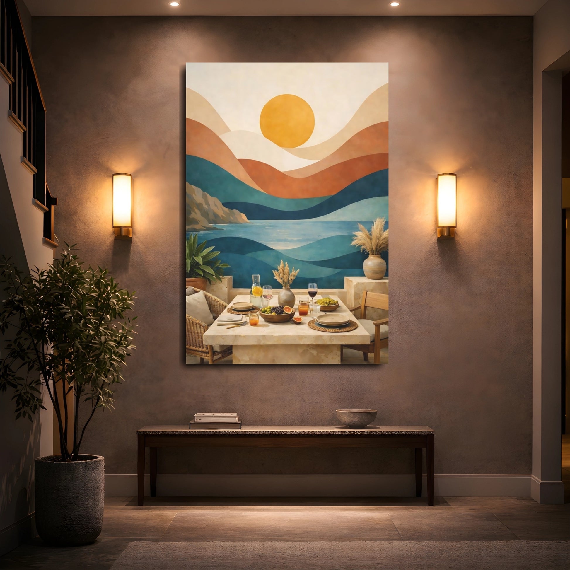 Mockup 4. Nature Ocean Landscape Abstract Ocean Sunset shown as stretched canvas wall art