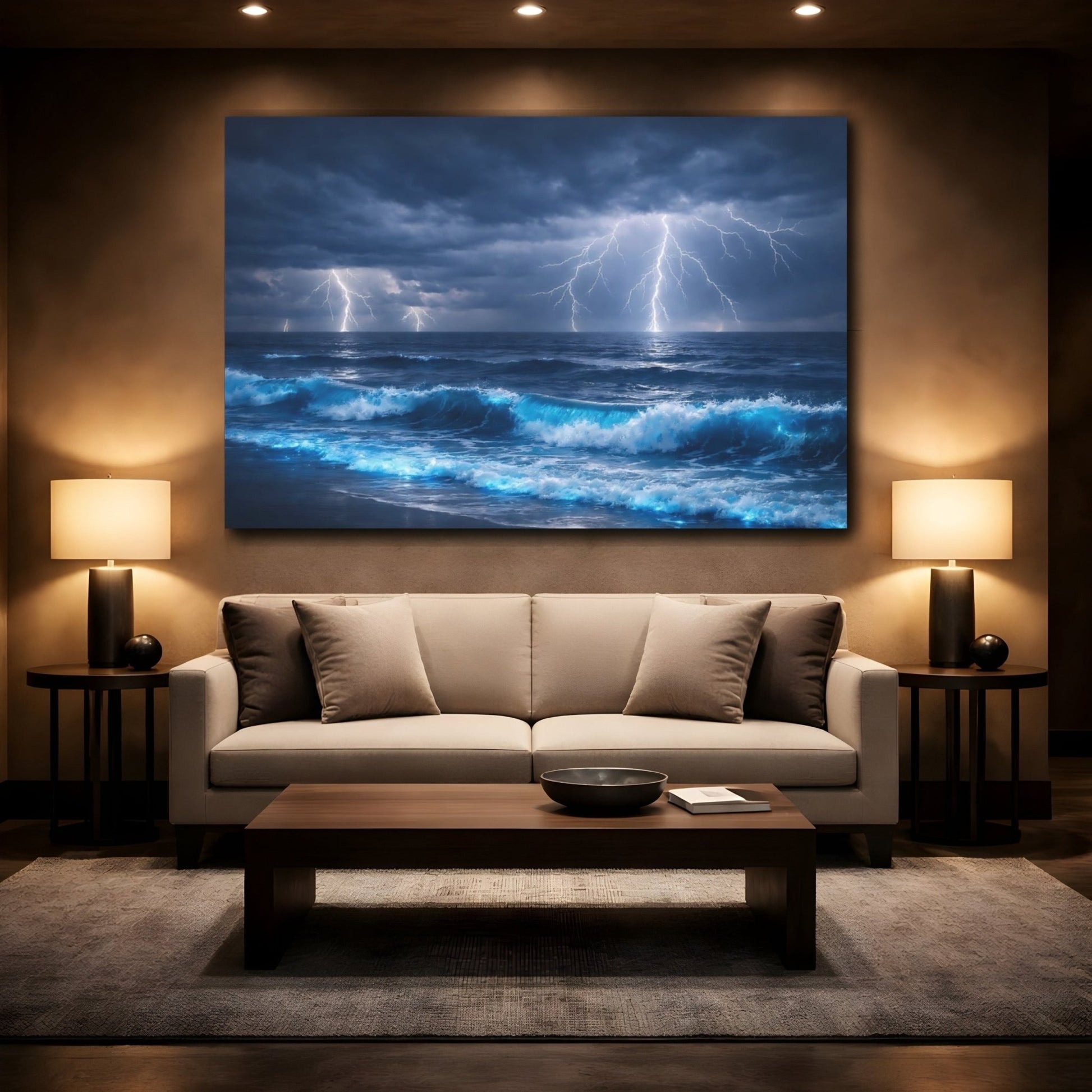 Nature Ocean Lightning Blue - Canvas Wall Art Print - YesArtYes