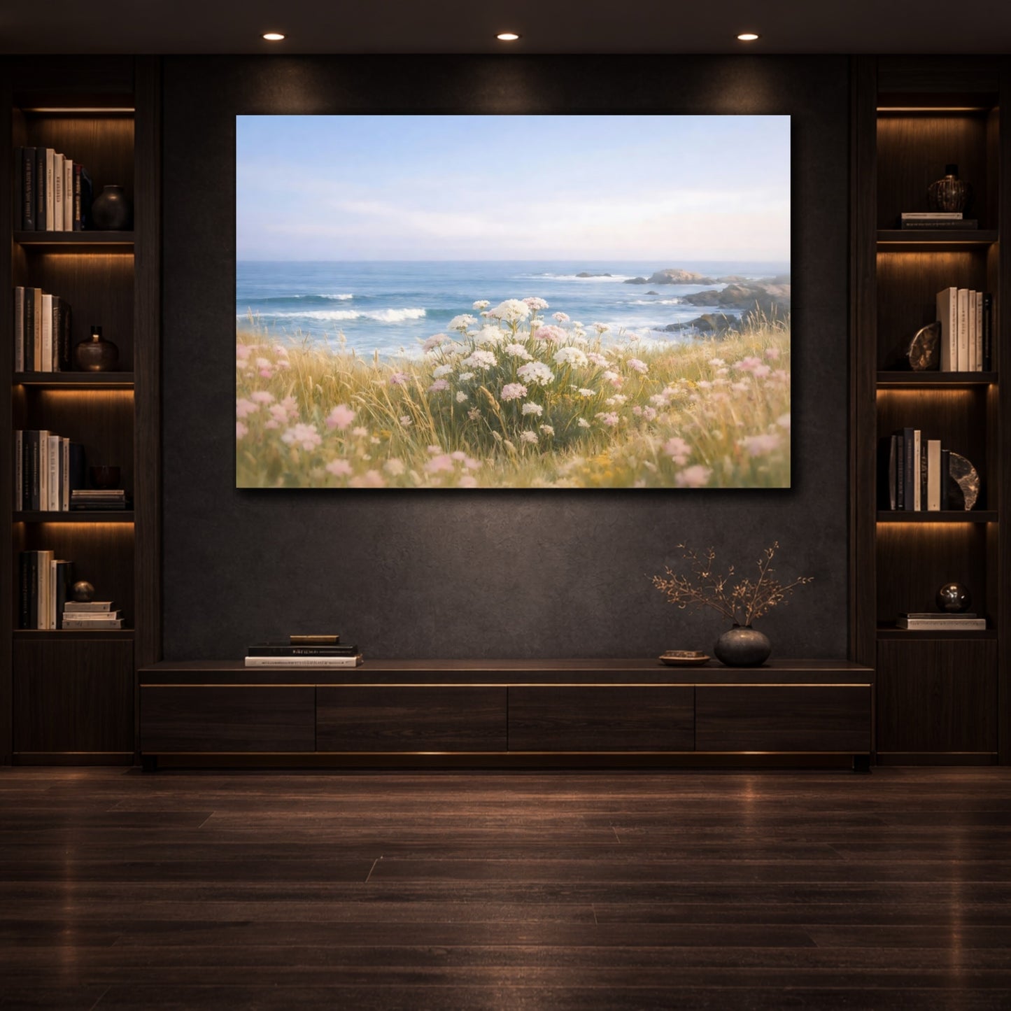 Mockup 2. Nature Ocean Meadow shown as stretched canvas wall art