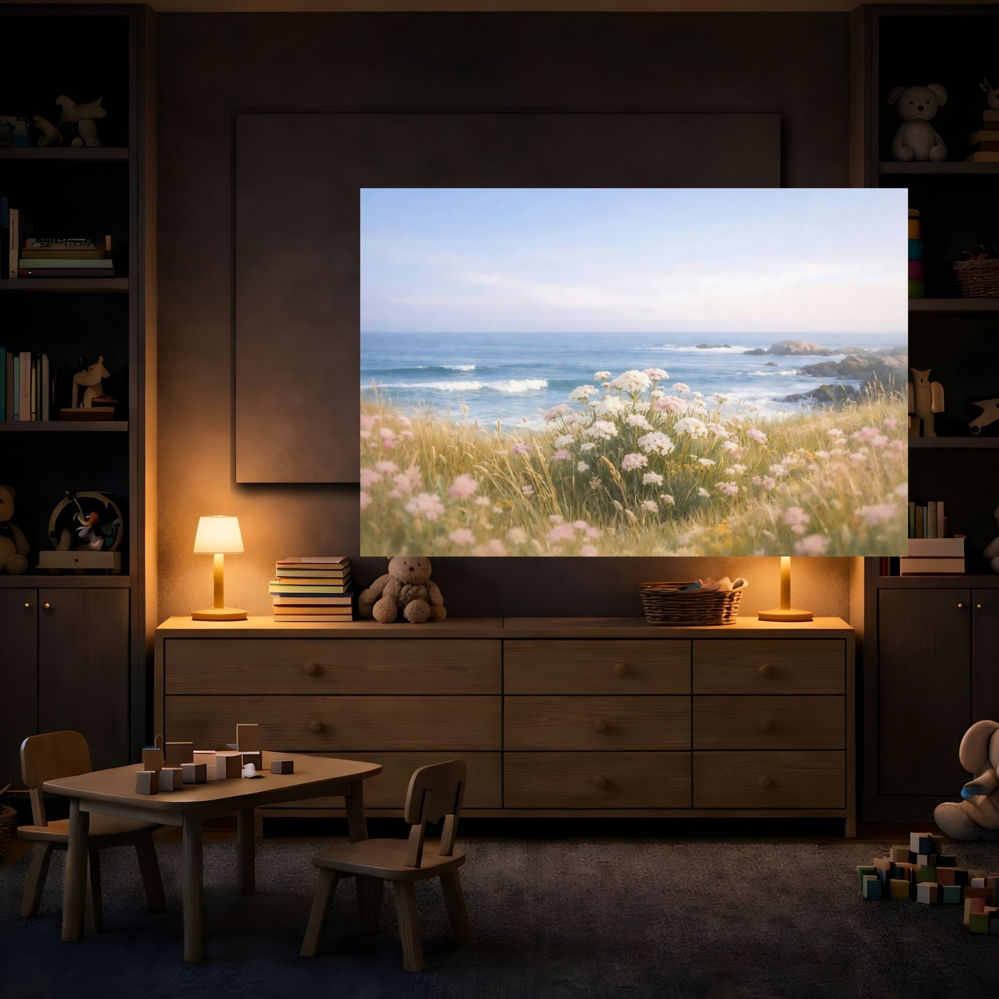 Mockup 3. Nature Ocean Meadow shown as stretched canvas wall art