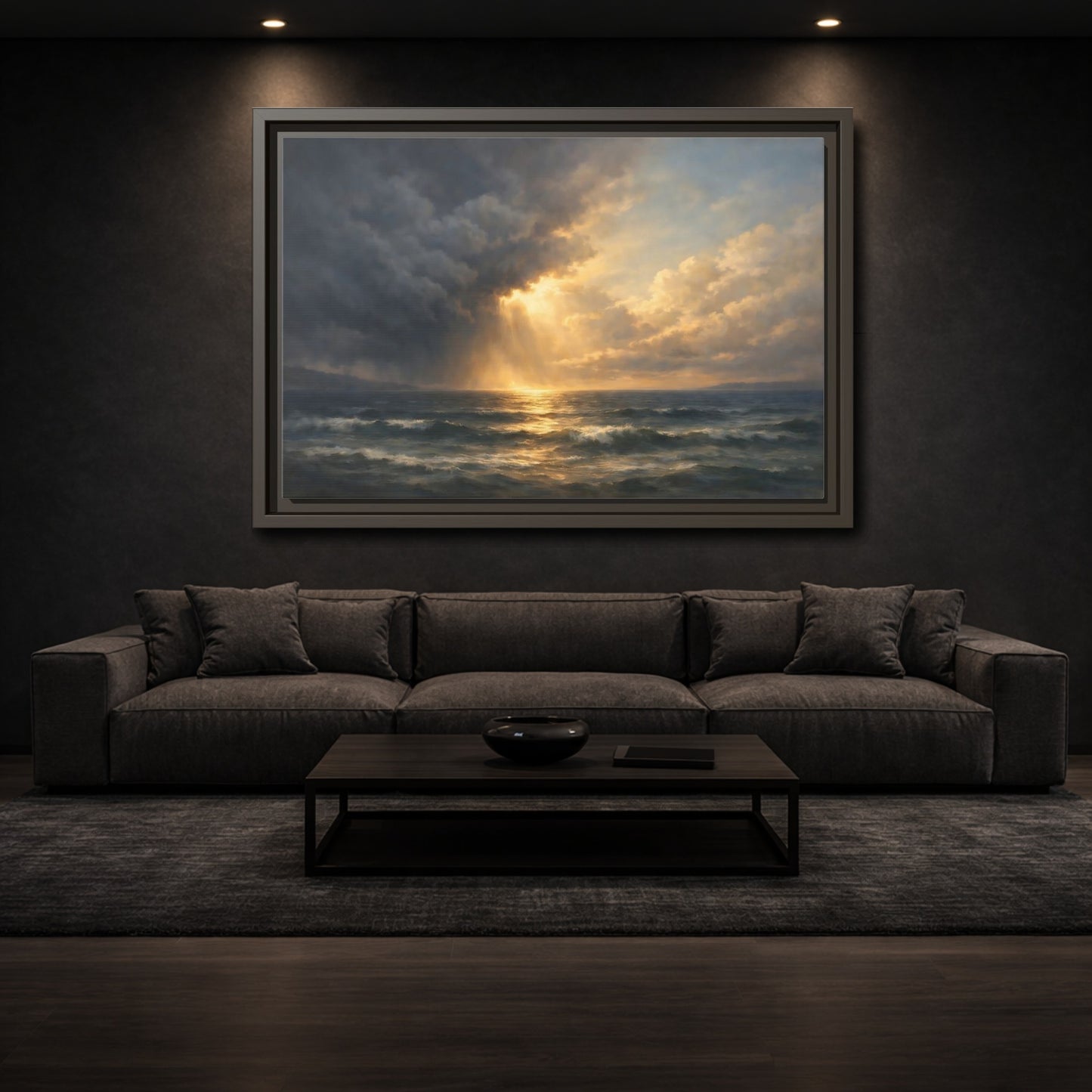 Mockup 2. Nature Ocean Ocean Sunset shown as stretched canvas wall art