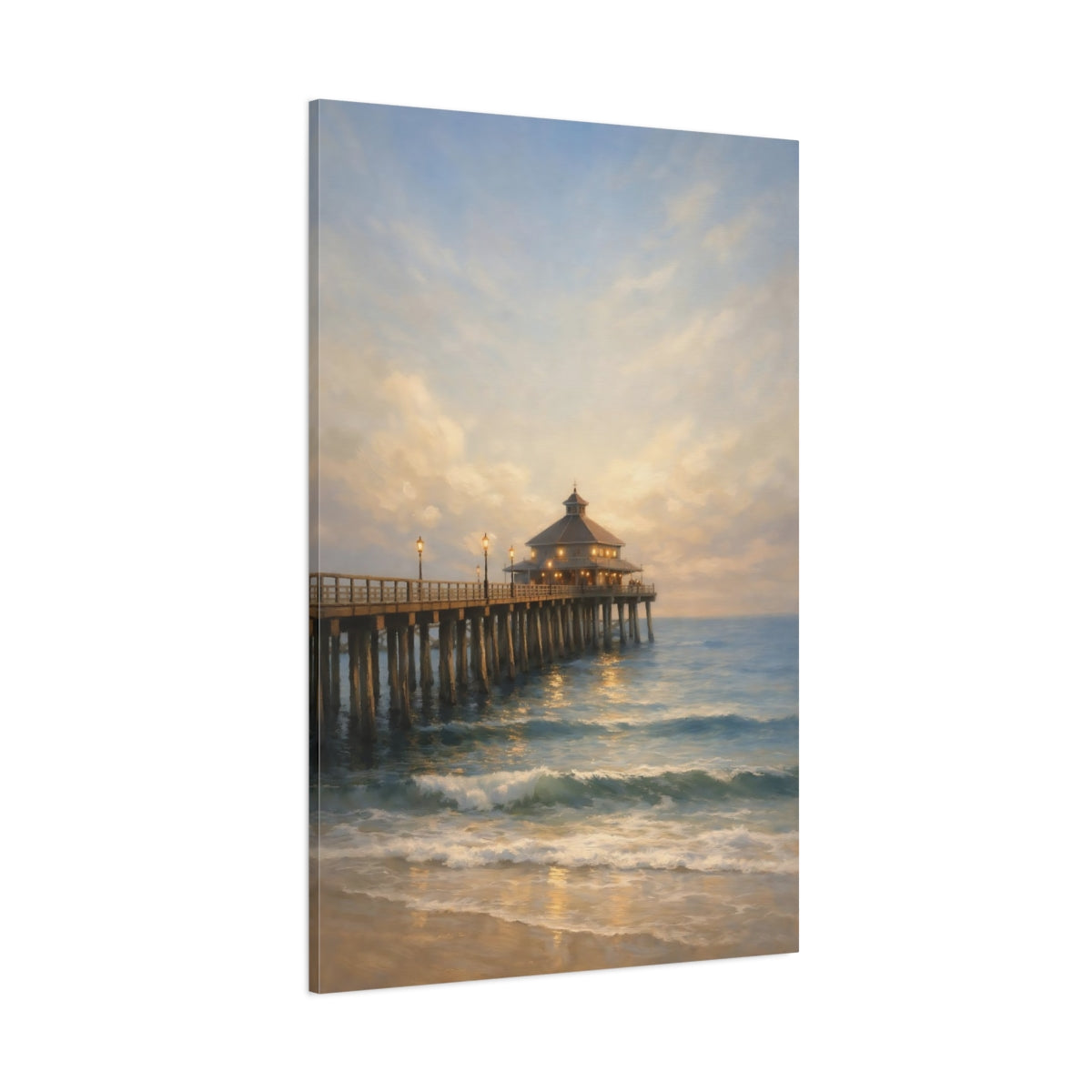 Main Mockup. Nature Ocean Pier Coastal Landscape shown as stretched canvas wall art